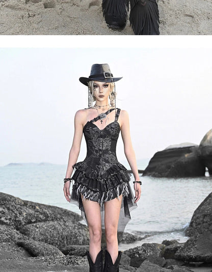 Blood Supply Original Punk Aesthetic dress hot girl Dragon Pattern Denim Sexy Slim Fit Dress Summer Halter Ruffles Short Dresses SS69