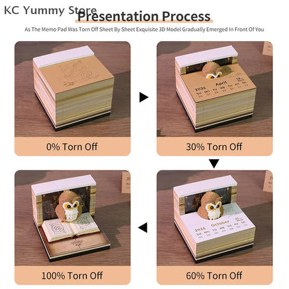 ANENG 2026 3D Desk Calendar Time Piece with LED Light Paper Carving Memo Pad
