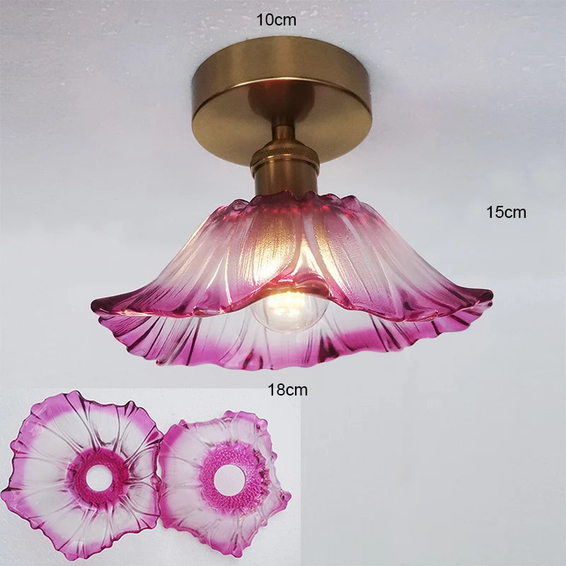 Vintage Pendant Lights Flower Glass Hanging Lamps Home Decoration Lighting Living Room Bedroom Bedside Light Fixture Indoor Shop