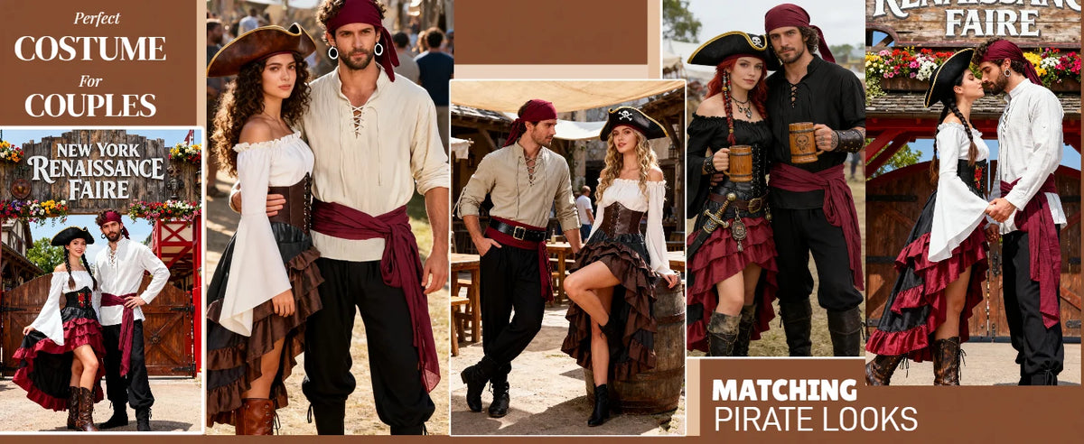 Women's Renaissance Pirate Costume Set with Skirt and Corset