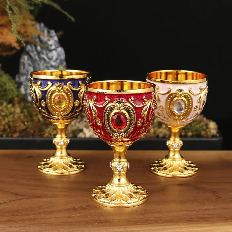 Vintage Medieval Hand-Engraved Metal Wine Goblet