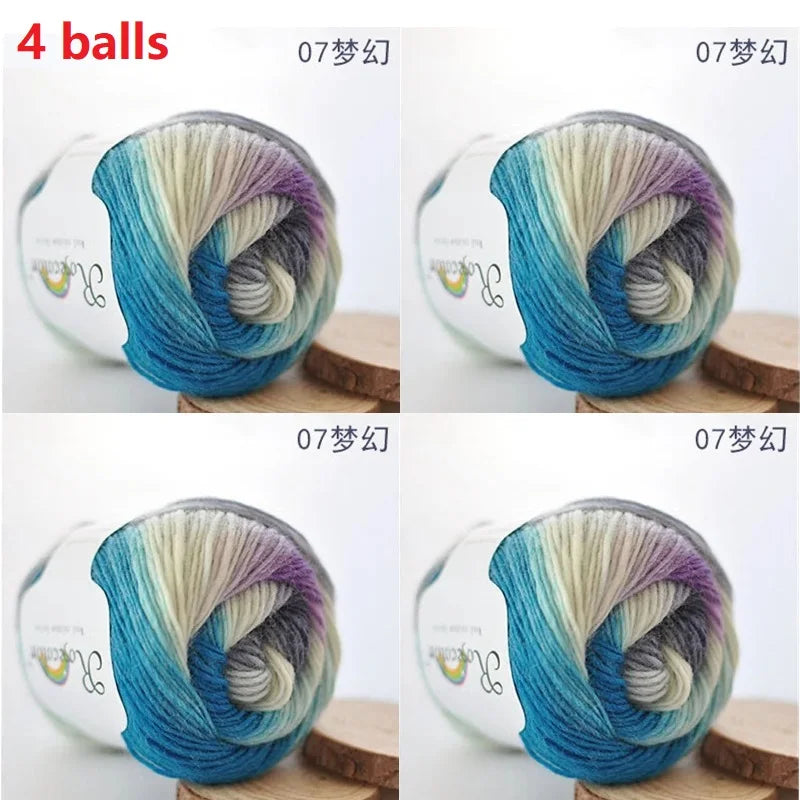 100% Wool Yarn Rainbow Color for Hand Knitting Crochet Plush Thickness Lanas Thread DIY Soft Scarf Shawl Sweater Free Shipping