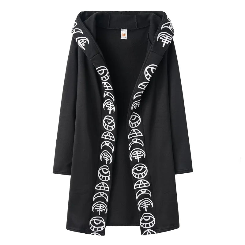 Fashion Trend Ladies Punk Moon Pattern Printing Long-sleeved Cardigan Sweater Long Style SS69 14.69 black / XL