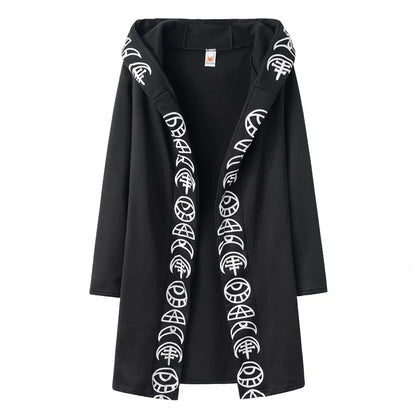 Fashion Trend Ladies Punk Moon Pattern Printing Long-sleeved Cardigan Sweater Long Style SS69 14.69 black / XL