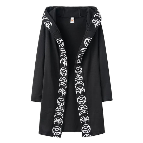 Fashion Trend Ladies Punk Moon Pattern Printing Long-sleeved Cardigan Sweater Long Style SS69 14.69 black / XL