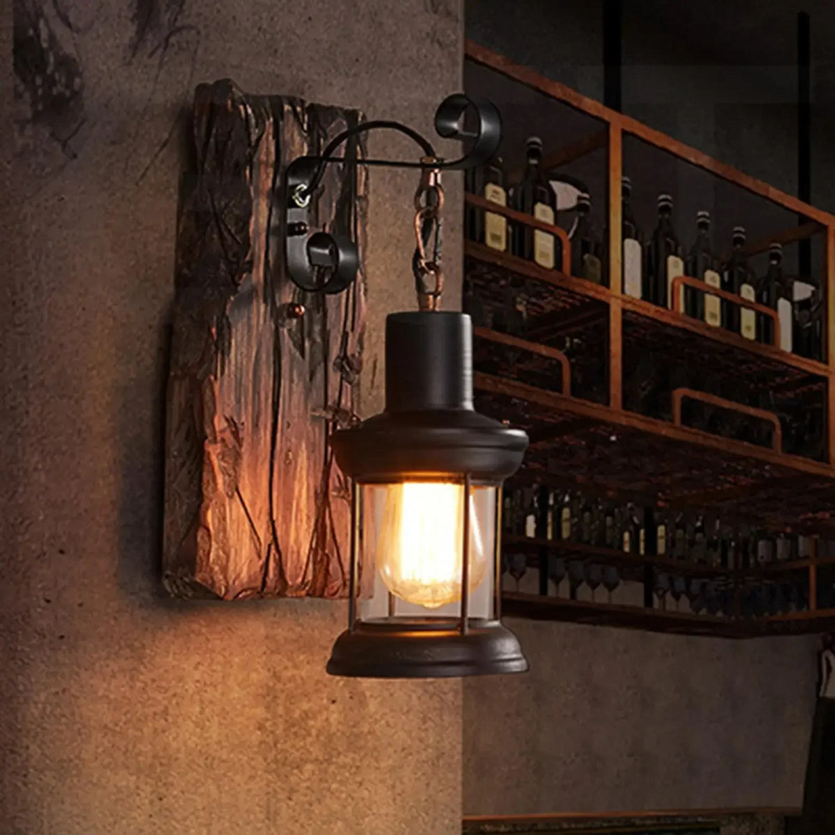 JIANKEXING Vintage Industrial Wall Lamp, Rustic Wood and Metal Wall Sconce
