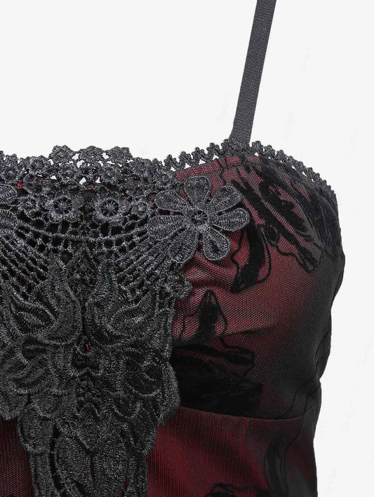 ROSEGAL Women Gothic Dress Vintage Mesh Flocking Applique Layered A Line Cami Dress Sleeveless Punk Goth Party Cocktail Dresses