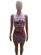 Sexy Y2K 2 Piece Skirt Sets Clothes Outfit 2023 Streetwear Fashion Dress Summer Crop Graphic T Shirts Top Women Two Piece Set SS69