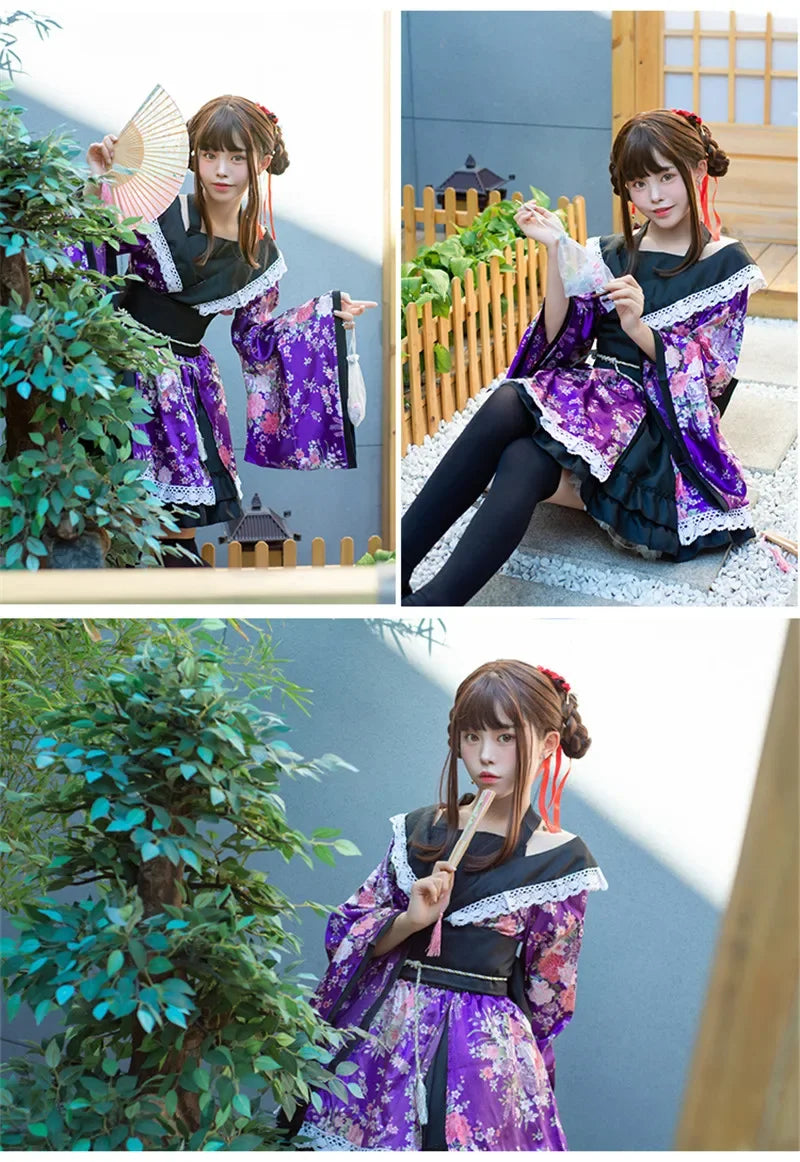 Traditional Japanese Kimono Dress for Women - Printed Pink