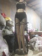 Gothic Mesh Backless Crop Top & Skirt Set - 3 Piece