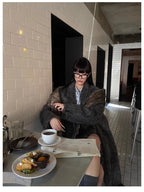 Mauroicardi Autumn Winter Oversized Extra Long Warm Thick Gray Wool & Blends Coat Women Loose Casual Fluffy Korean Fashion 2024
