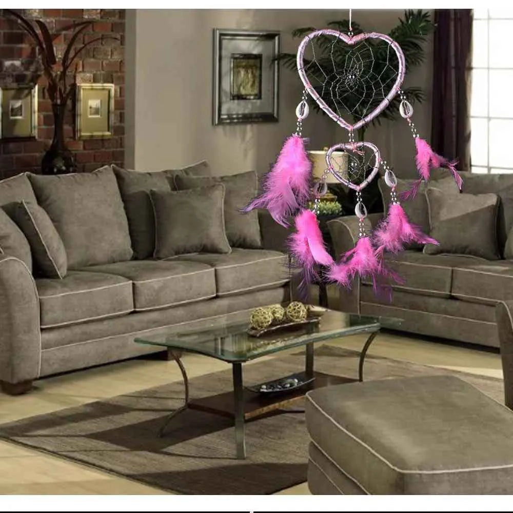 Indian Pink Purple Feather Dreamcatcher Love Wall Hanging Room Decor Handmade Aesthetic Retro Dream Catcher Wind Chime Ornament