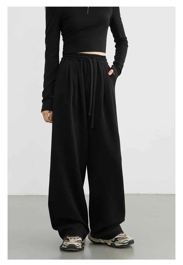 CHIC VEN Women's Pant Streetwear Solid Loose New Drawstring Sports Casual Trousers High Waisted Pants Autumn Winter 2025