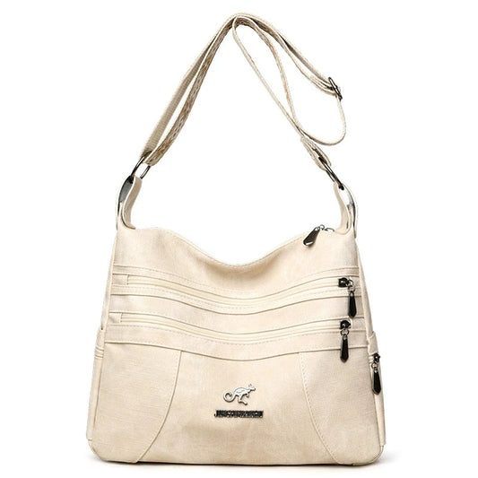 FXZLLQCN Vintage Faux Leather Multi-Layer Crossbody Bag with Zipper Closure