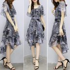 Women floral Chiffon Flower Dress 2026 trends new in Ladies Elegant V Neck short Sleeve korean style Summer Dress Female Clothes