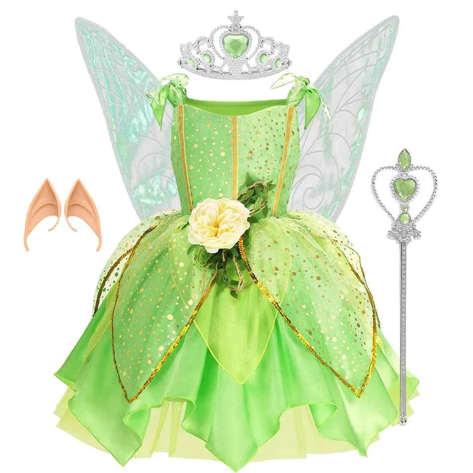 Summer Girls Tinkerbell Fairy Dresses Up for Girls Costume Kids Cosplay Flower Fairy Princess Clothes Christmas Party Outfit