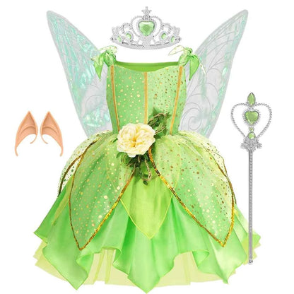 Summer Girls Tinkerbell Fairy Dresses Up for Girls Costume Kids Cosplay Flower Fairy Princess Clothes Christmas Party Outfit