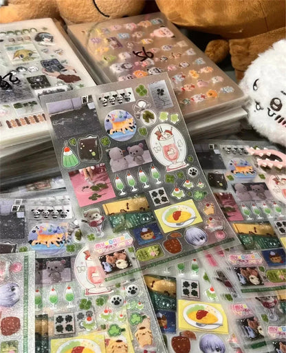 12pcs/10pcs Kawaii Glitter Stickers Transparent Journal Stickers PET Scrapbooking Cut Film Toploader Scrapbooking Deco Home SS69