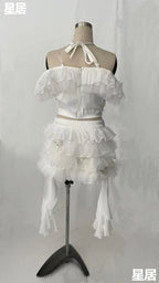 Women's Rhinestone Sling Top & Ruffled Skirt Jazz Dance Costume