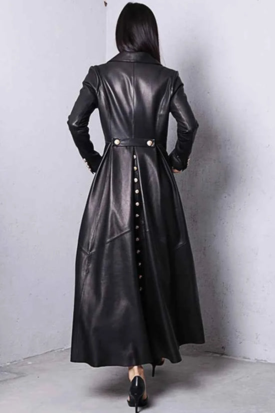 Lautaro Autumn Long Skirted Red Black Faux Leather Trench Coat for Women Double Breasted Elegant Luxury Fashion 4xl 5xl 6xl 7xl