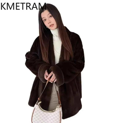 Winter Womens Real Mink Fur Coat High Quality V-neck Fur Jackets for Women New in Outerwears Luxury Clothes 2024 шуба женская