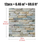 3D Foam Brick Wall Stickers, Waterproof Peel & Stick Panels 70x77cm
