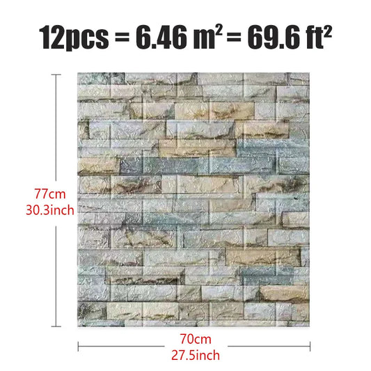 DZQ 3D Foam Brick Wall Stickers, Waterproof Self-Adhesive Wall Panels 70x77cm