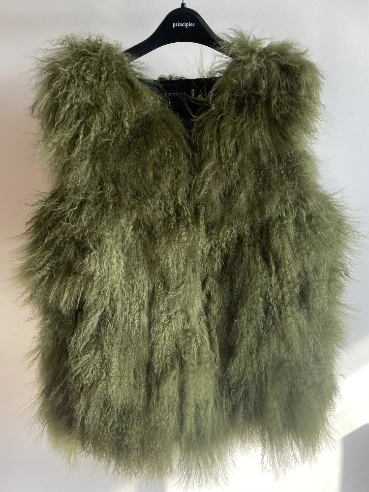 New Real Sheep Fur Vest 100% Natural Mongolia Fur Gilet Pure Long Fur Genuine Fur Oversize Vest ksr801