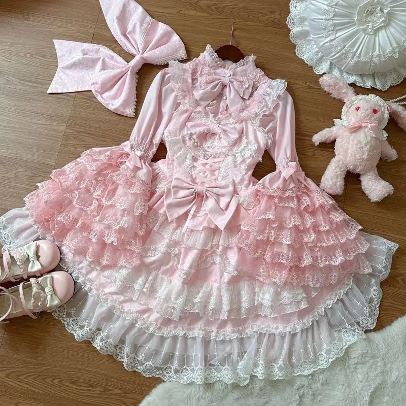 French Lolita Strap Dress Lace Patchwork Cosplay Outfit Y2K Vintage Elegant Girls Sweet Party Kawaii Dress Women Clothing 2026