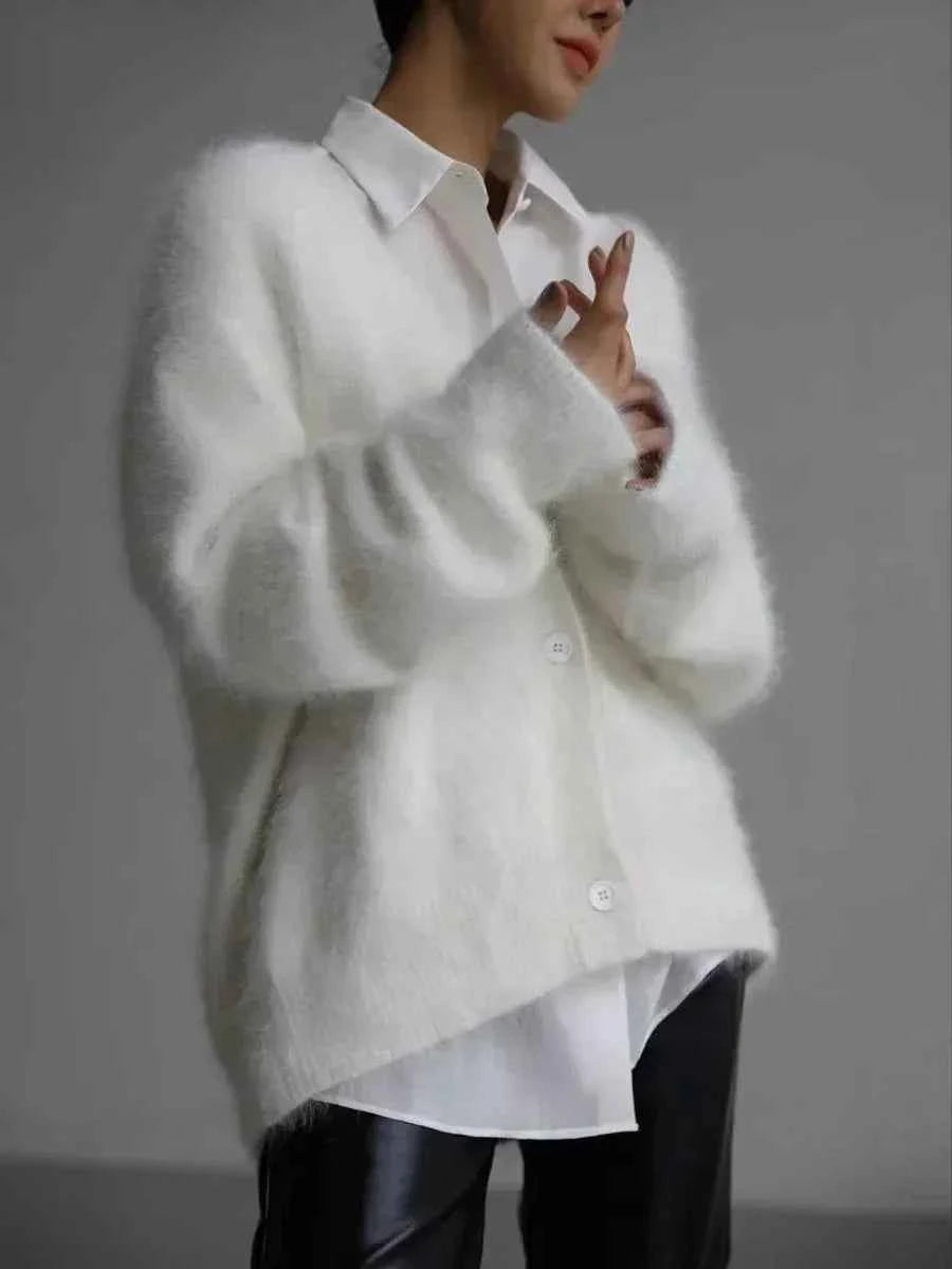 Women's Cardigans Korean Fashion V-neck Sweater Coat Long Sleeve Oversized Sweater Female Buttons Solid Knitted Jacket Women