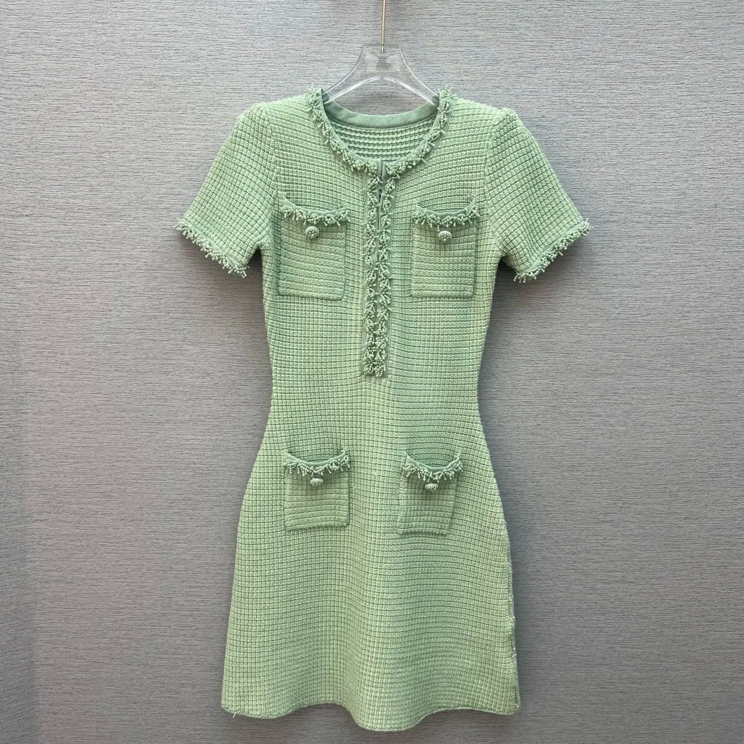 Spring/summer new Y2K high quality wool blend knit skirt Fashion commute front pocket fashion workwear knee length A-line skirt - SS69 