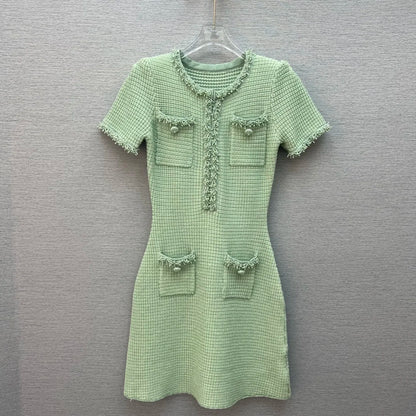 Spring/summer new Y2K high quality wool blend knit skirt Fashion commute front pocket fashion workwear knee length A-line skirt - SS69 