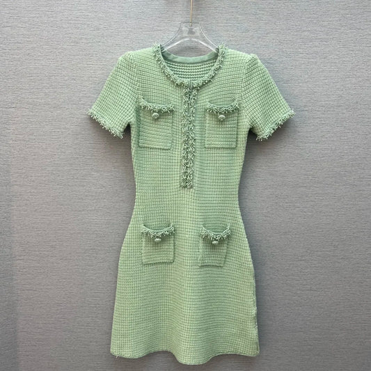 Spring/summer new Y2K high quality wool blend knit skirt Fashion commute front pocket fashion workwear knee length A-line skirt - SS69 