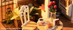 Robotime DIY Wooden Dollhouse Set  NO.17 Coffee Model Building Set with Accessories and LED Model Kit for Adult and Children
