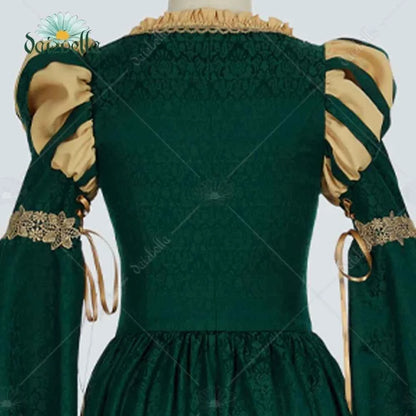 DAIZBELLA Women Medieval Renaissance Costume Pseudo-two-piece Vintage Renaissance Fair Dress with Wide Sleeves Lace