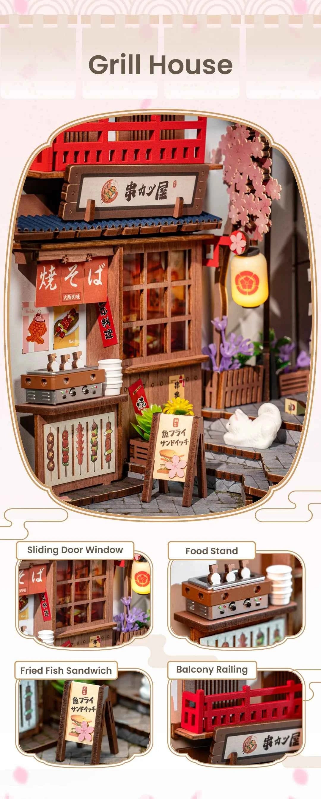 Robotime Rolife Sakura Wine Alley Japanese Style Design Book Nooks Kit for Family Home Bookshelf Decoration 3D DIY Wooden Puzzle