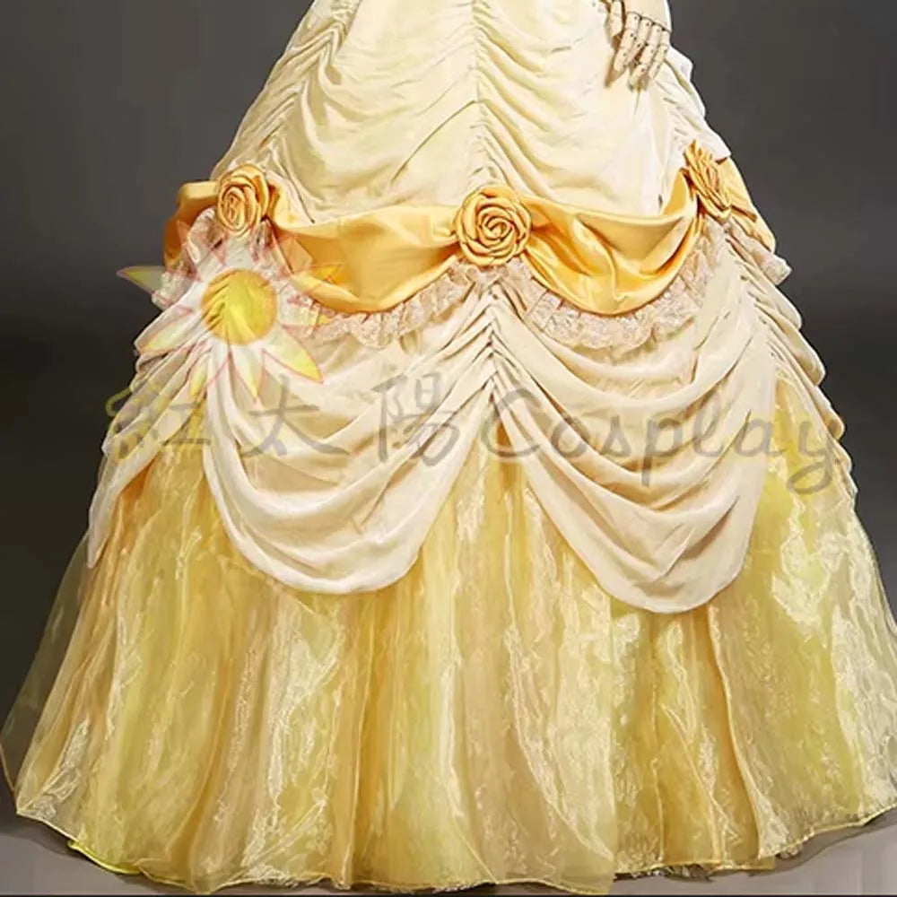 Belle Princess Cosplay Costume Satin Yellow Dress for Women