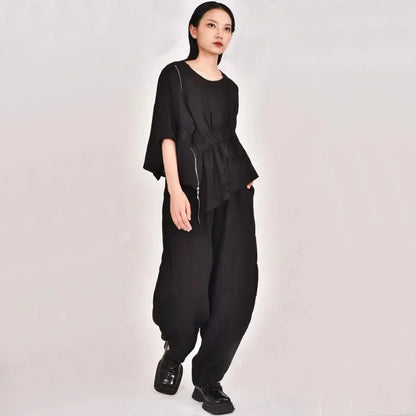 Summer New Loose Women's Artistic Linen Asymmetrical Shirt plus Size Harem Pants Comfortable Breathable Casual Wear SS69