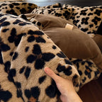 Leopard Print Plush Quilt Cover Set - Warm Coral Fleece