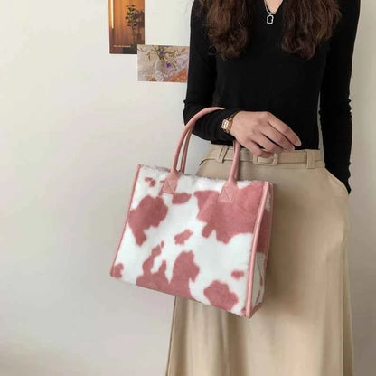 Winter Faux Fur ,Leopard Print Designer Shopper Totes, Fashion Soft Plush Women Shoulder Bags, Large Capacity Handbags and Purse