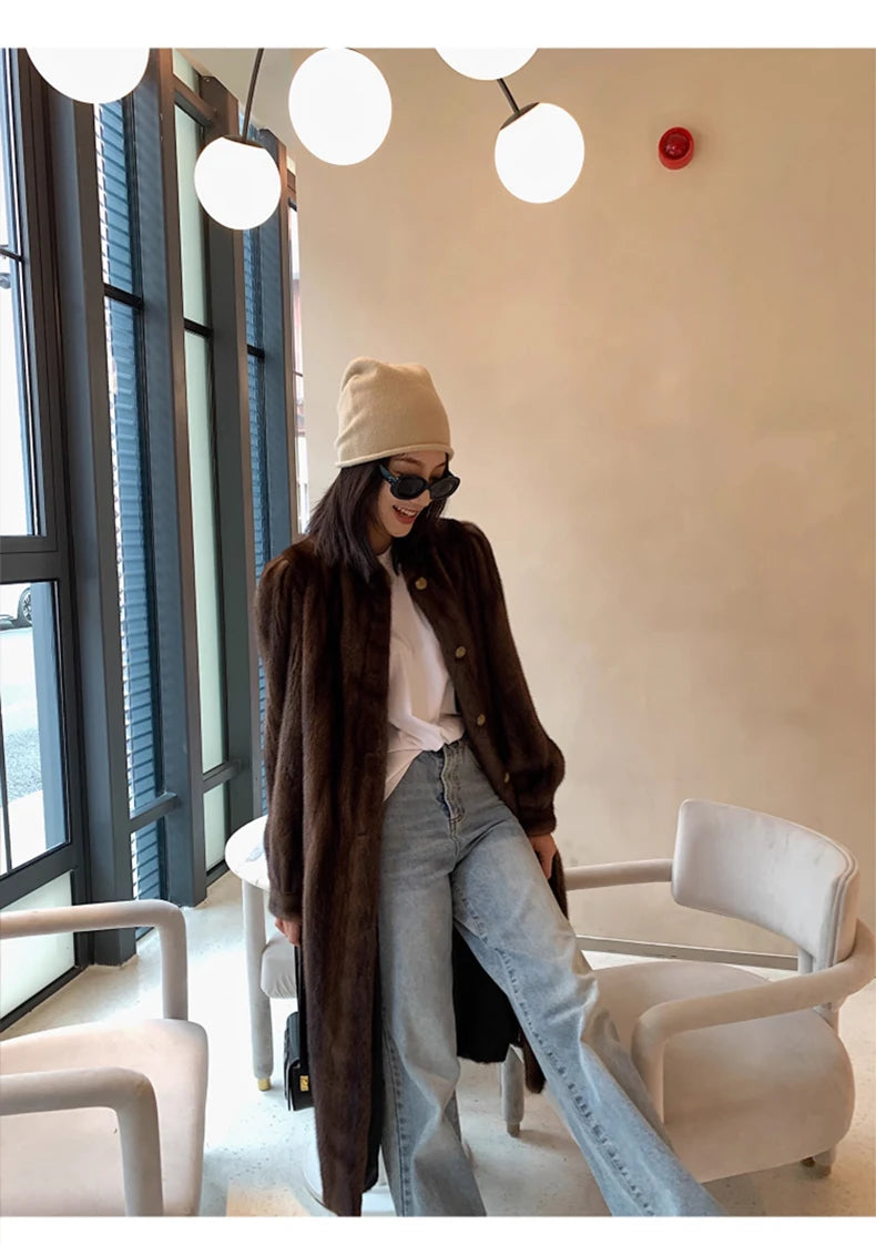 Lautaro Women's Long Faux Mink Fur Coat - Thick Warm Winter Overcoat