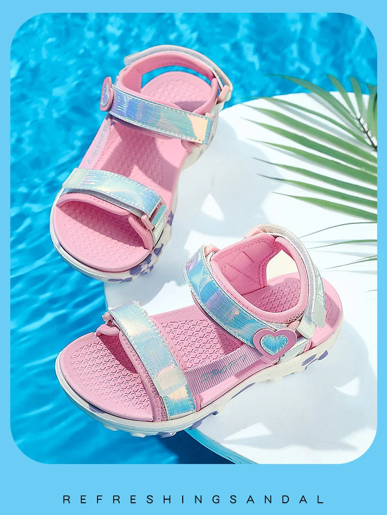 Girls' LED Sandals - Hook & Loop Closure, Anti-Slip EVA