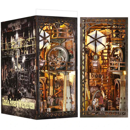 Book Nook Kit Maker's Workshop DIY Wooden Puzzle Balloon Studio Ship Bookshelf Dollhouse Model Bookend Building Home Deco