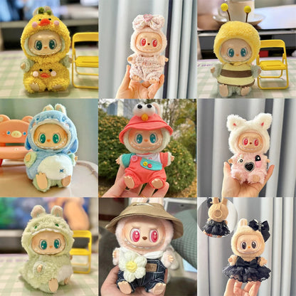 17cm Mini Plush Doll's Clothes Outfit Accessories for Korea Kpop Labubu Dolls Sit Party Overalls Clothing Gift （Only clothes） SS69