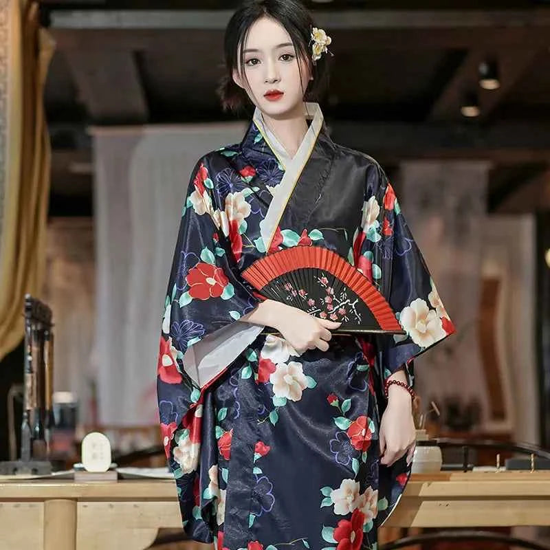 Fashion National Trends Women Sexy Kimono Yukata With Obi Novelty Evening Dress Japanese Cosplay Costume Floral One Size