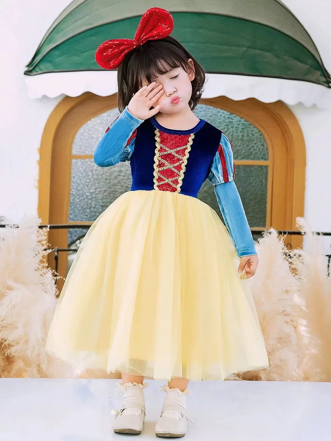 Disney Snow White Princess Dress for Girls - Yellow Stripe Cosplay Costume