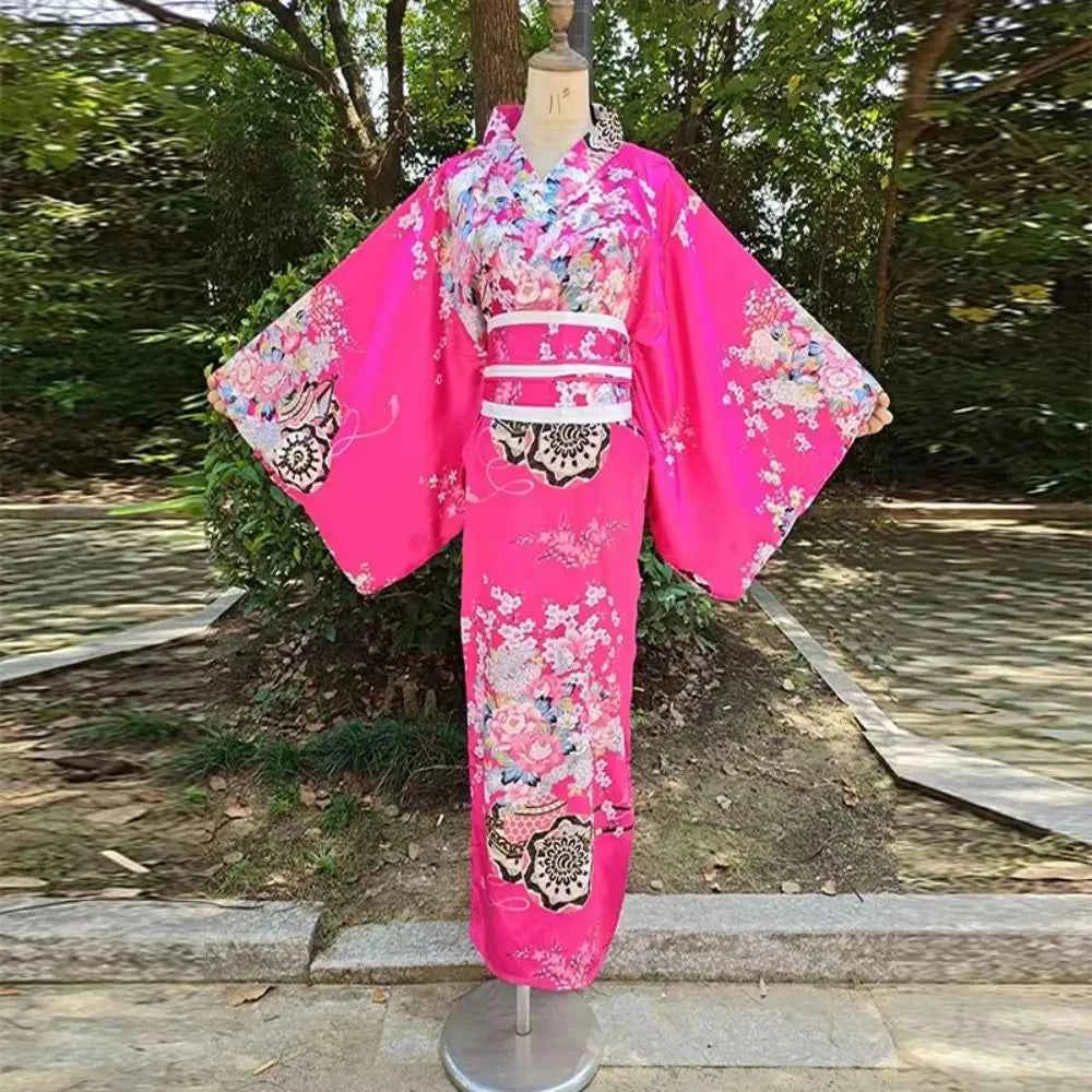 Cosplay Costume Traditional Japanese Kimono Japanese Style Elegance Sakura Girl Kimono Dress Asian Printed Floral
