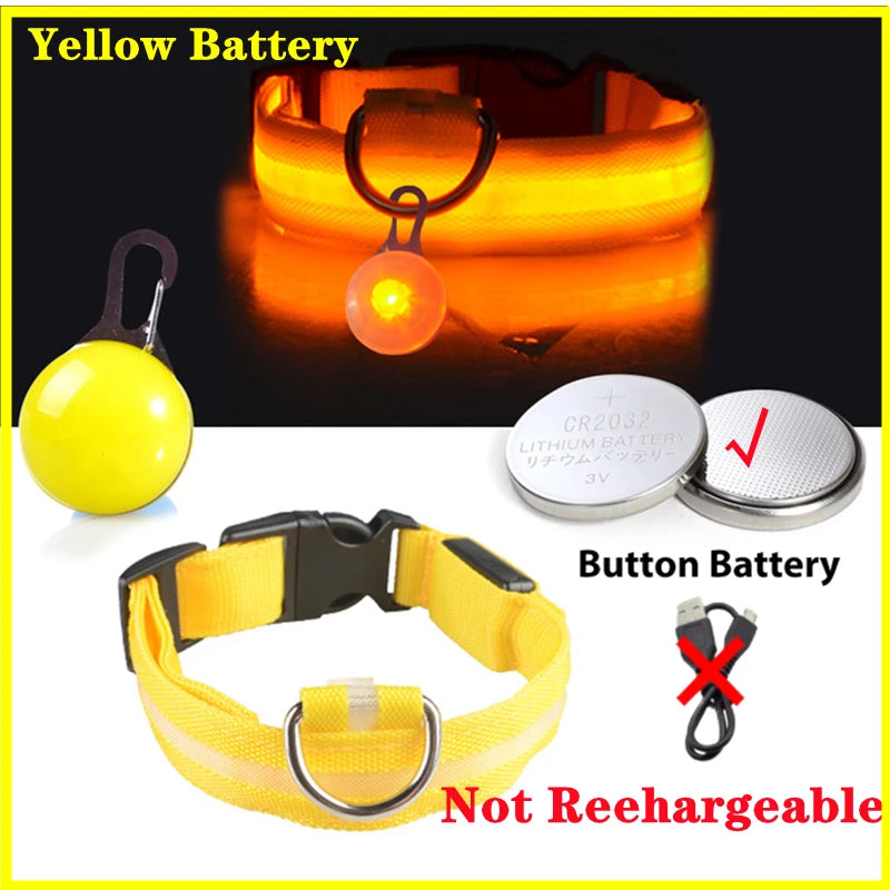 Usb Charging Glowing Dog Collar With Pendant Detachable Luxury Led Light Bright For Small Dogs Cat Night Safety Collar Wholesale SS69 8.69 Yellow ButtonBattery / XS Neck 28-38 CM / CHINA