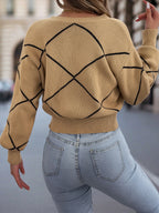 2026 Fashion Contrasting Bow Knitted Sweaters Autumn Winter Casual Round Neck Lantern Long Sleeve Tops for Woman Valentine's Day
