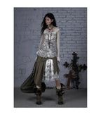 NO ROMANCE Fairy Sexy Punk Printing Half Transparent Lace Patch Knitted Long Sleeve Hooded Dresses Rock Gothic Design Vestidos SS69